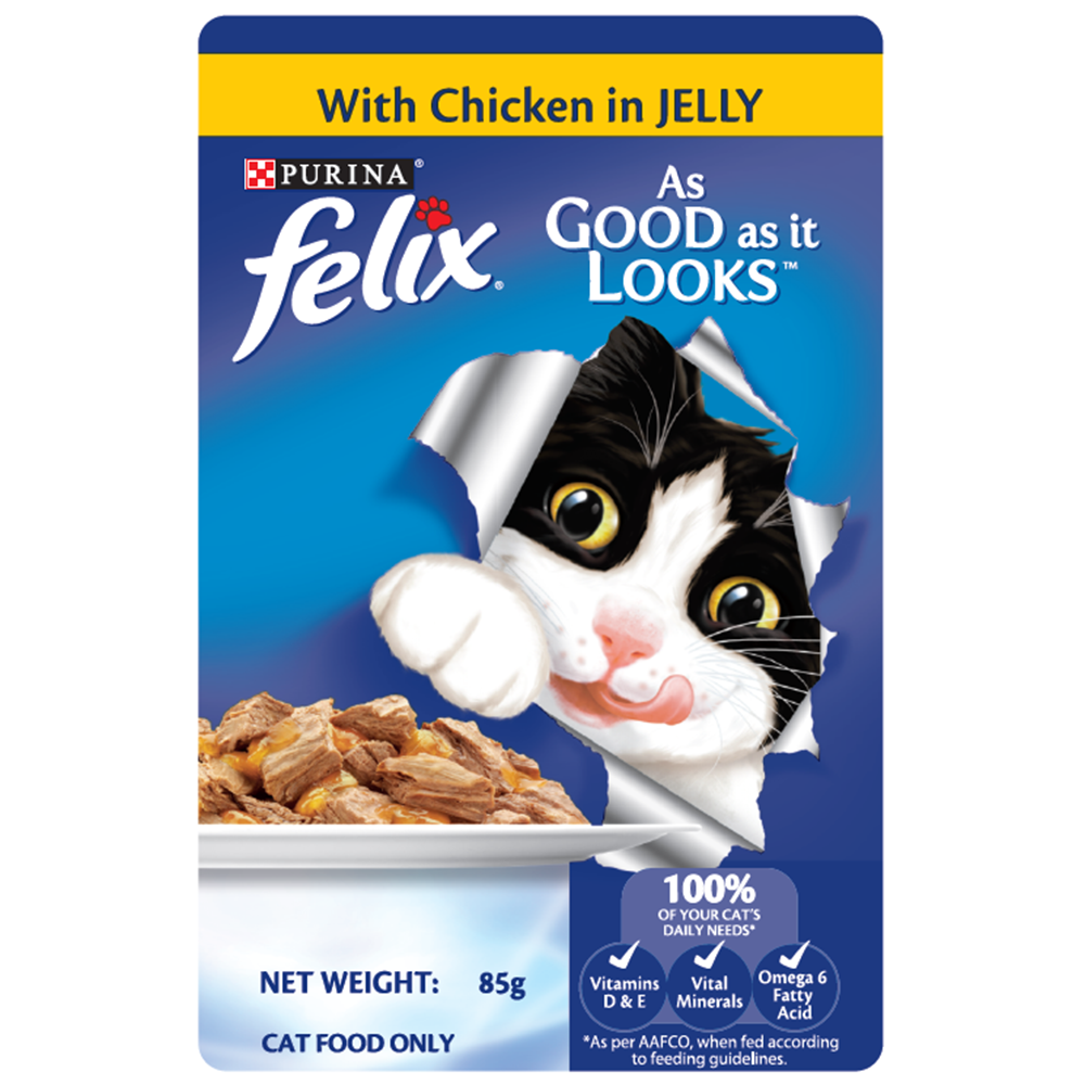 Purina Felix Chicken in Jelly Adult Pouch Cat Food 85g x12