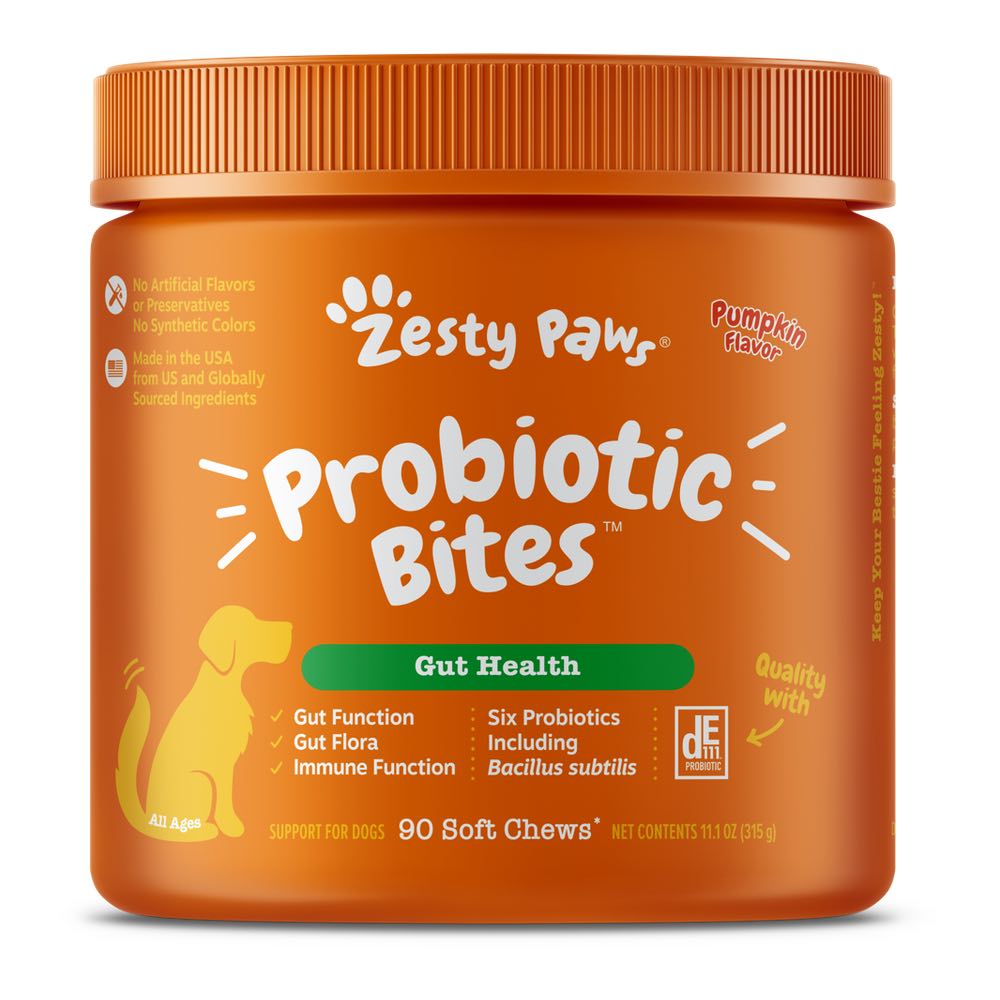 10% OFF: Zesty Paws Probiotic Bites Pumpkin Flavor Dog Supplement Chews 90ct
