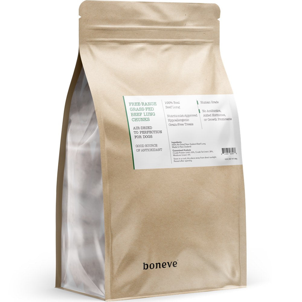 25% OFF: Boneve Free-Range Grass-Fed Beef Lung Chunks Grain-Free Air-Dried Dog Treats 100g