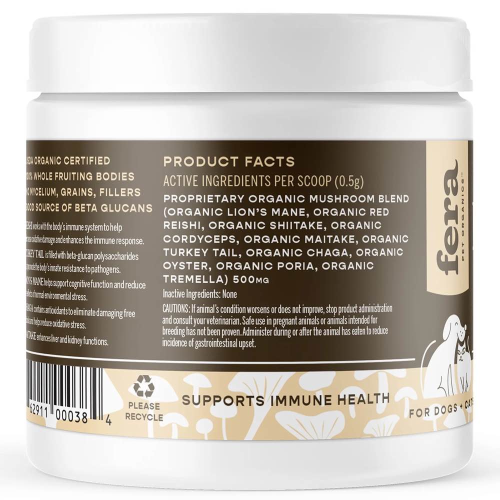 Fera Pets Organic Mushrooms Immune Support Supplement Powder For Cats & Dogs 2.12oz