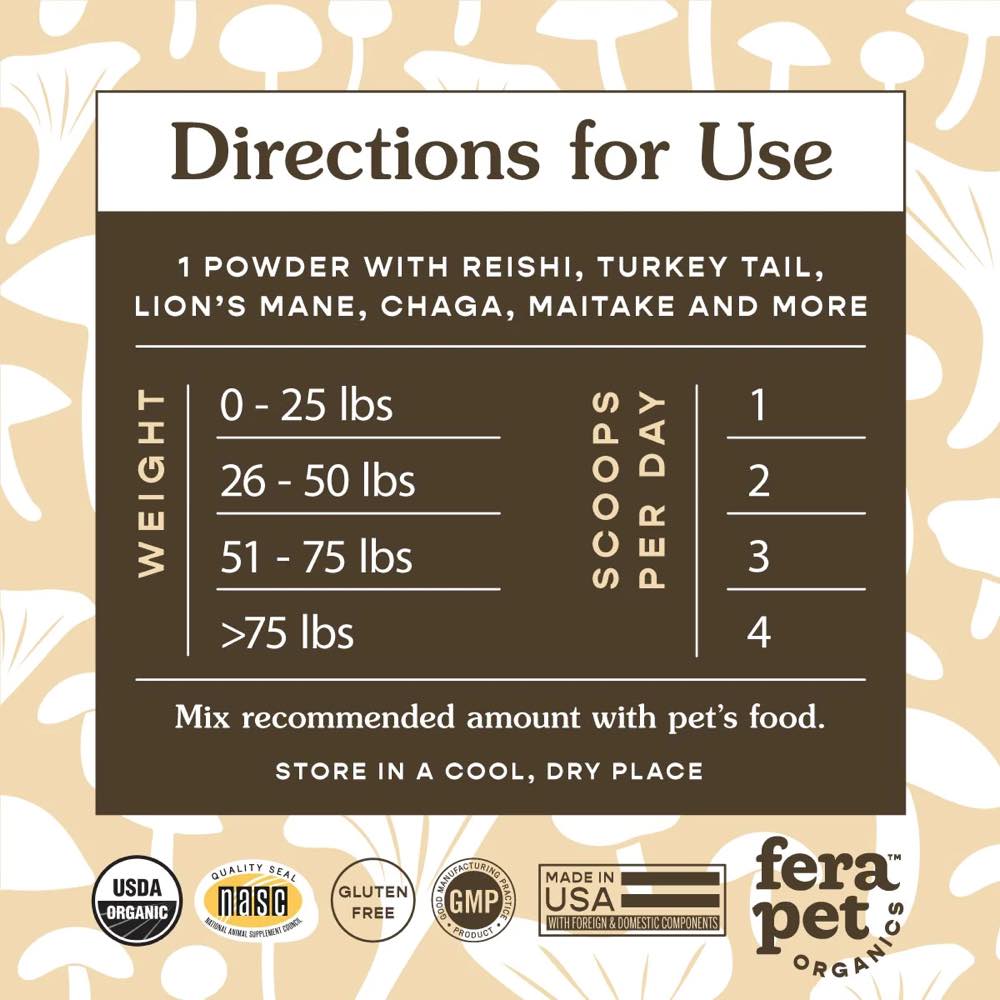 Fera Pets Organic Mushrooms Immune Support Supplement Powder For Cats & Dogs 2.12oz
