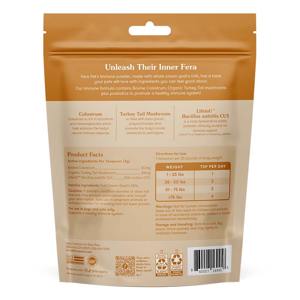 Fera Pets Immune Goat Milk Supplement Powder For Cats & Dogs 6.34oz