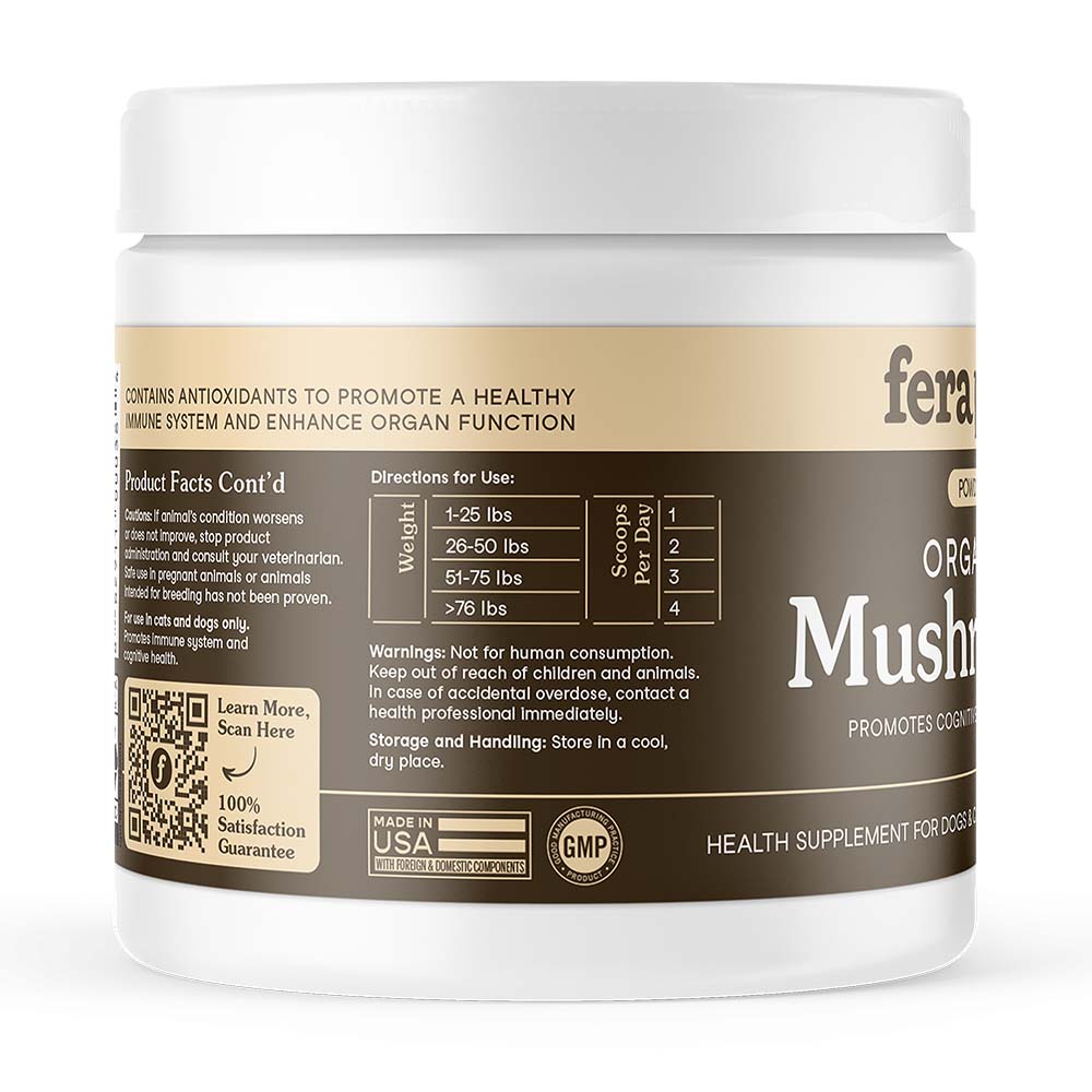 Fera Pets Organic Mushrooms Immune Support Supplement Powder For Cats & Dogs 2.12oz