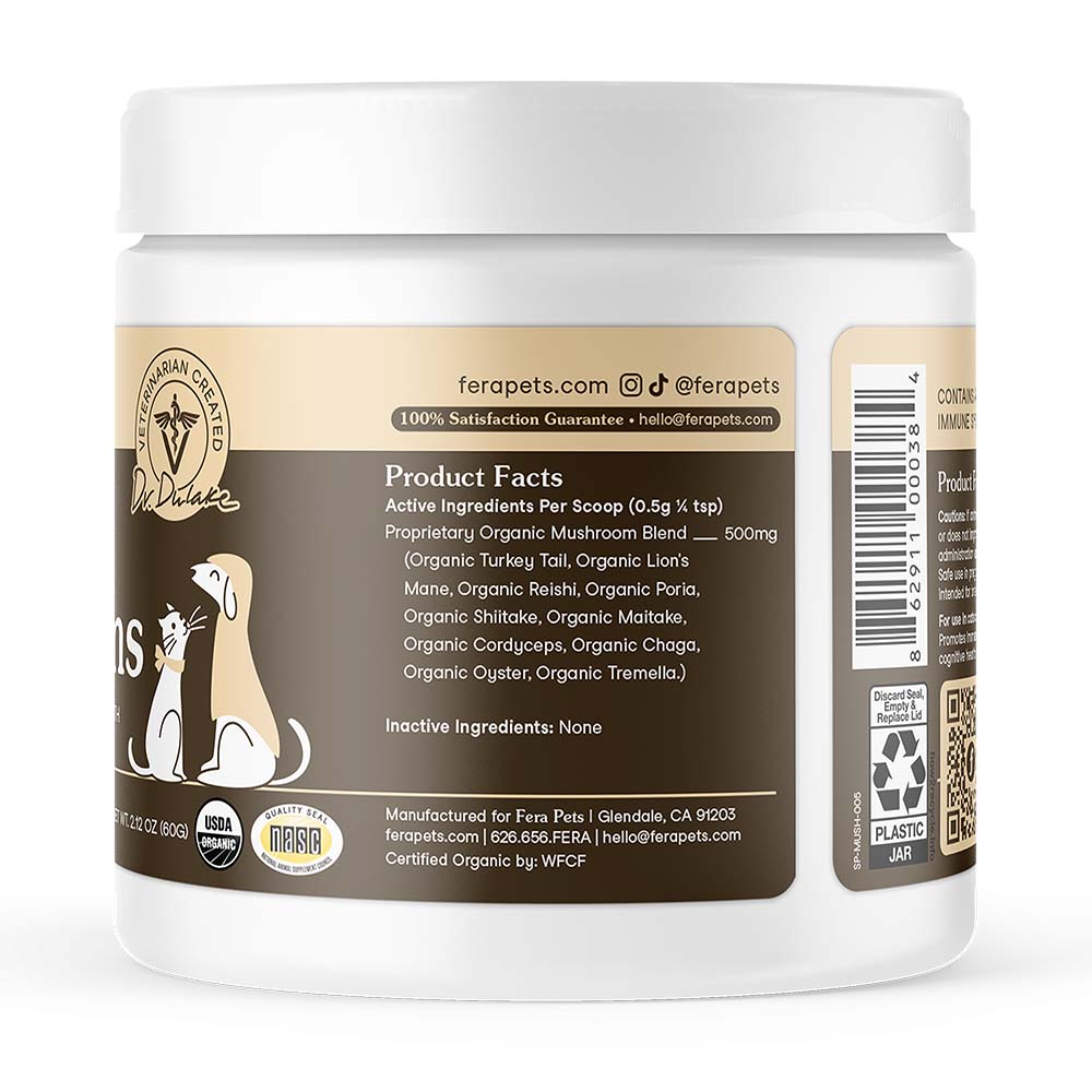 Fera Pets Organic Mushrooms Immune Support Supplement Powder For Cats & Dogs 2.12oz