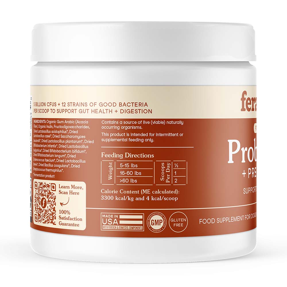 Fera Pets Organic Probiotics + Prebiotics Supplement Powder For Cats & Dogs 2.5oz