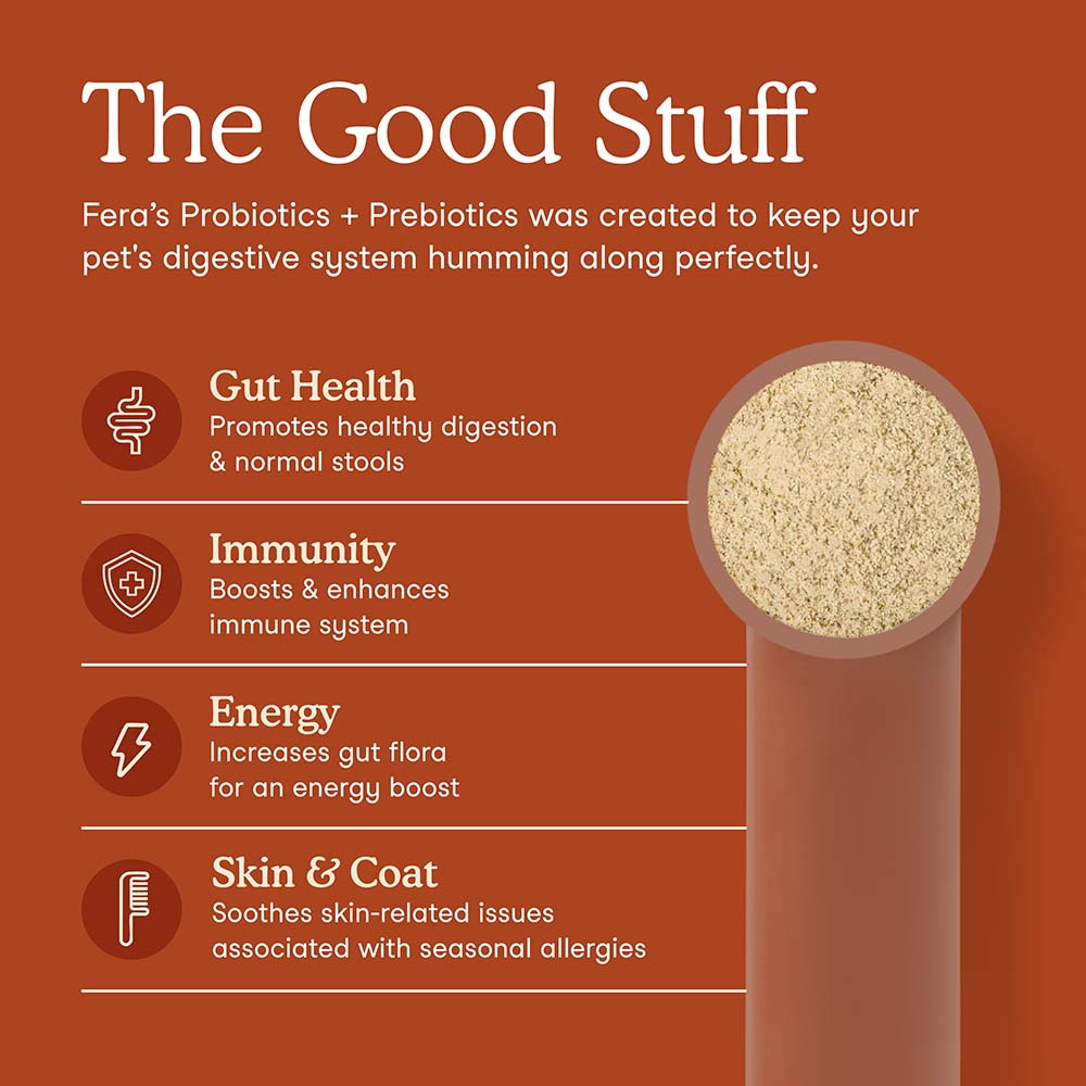 Fera Pets Organic Probiotics + Prebiotics Supplement Powder For Cats & Dogs 2.5oz