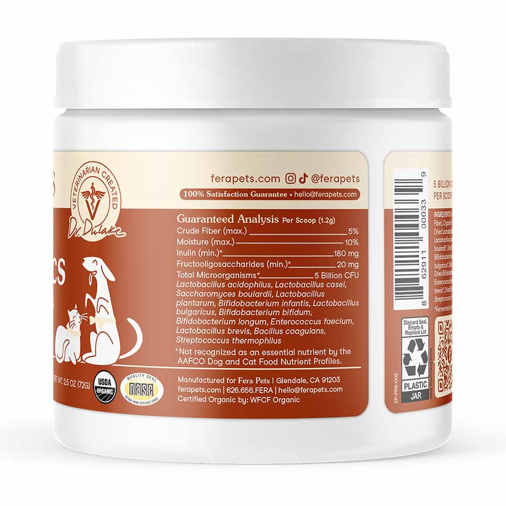 Fera Pets Organic Probiotics + Prebiotics Supplement Powder For Cats & Dogs 2.5oz