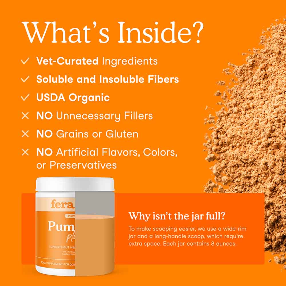 Fera Pets Organic Pumpkin Plus Fiber Support Supplement Powder For Cats & Dogs 8oz