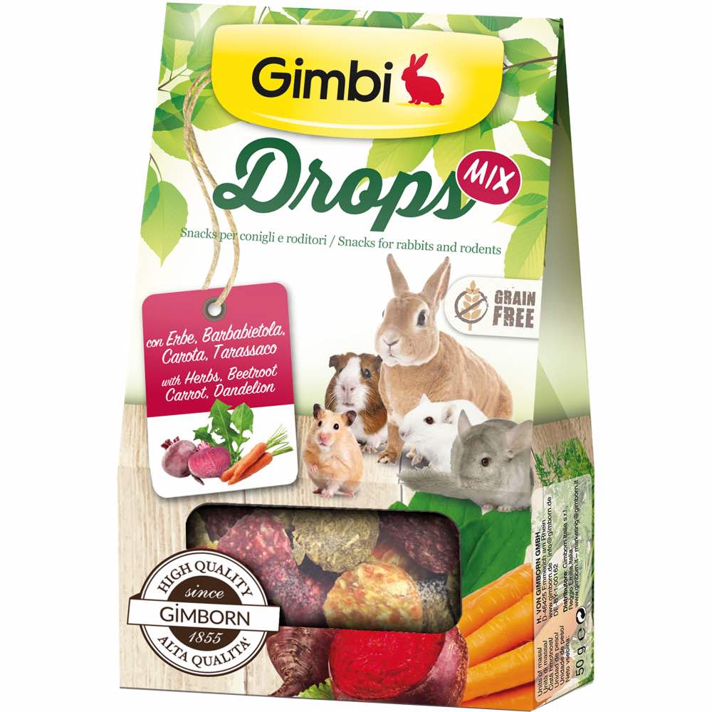 "Gimbi Drops Mix With Herbs, Beetroot, Carrot, Dandelion Treats For Small Animals 50g"