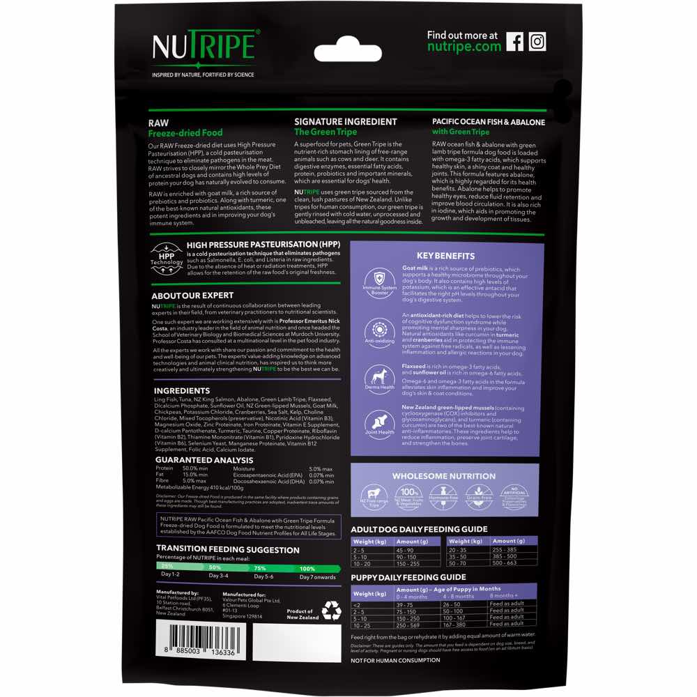 Nutripe Raw Pacific Ocean Fish & Abalone With Green Tripe Grain-Free Freeze-Dried Raw Dog Food 400g