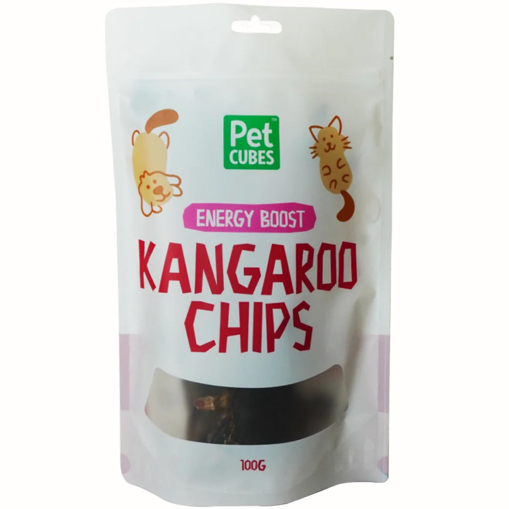 PetCubes Kangaroo Chips Grain-Free Treats For Cats & Dogs 100g (Exp 10Dec25)