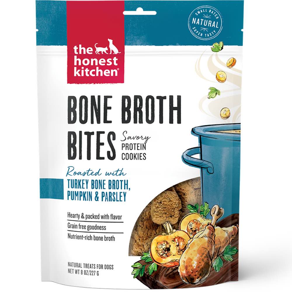 "The Honest Kitchen Bone Broth Bites Turkey Bone Broth, Pumpkin & Parsley Grain-Free Dog Treats 8oz"